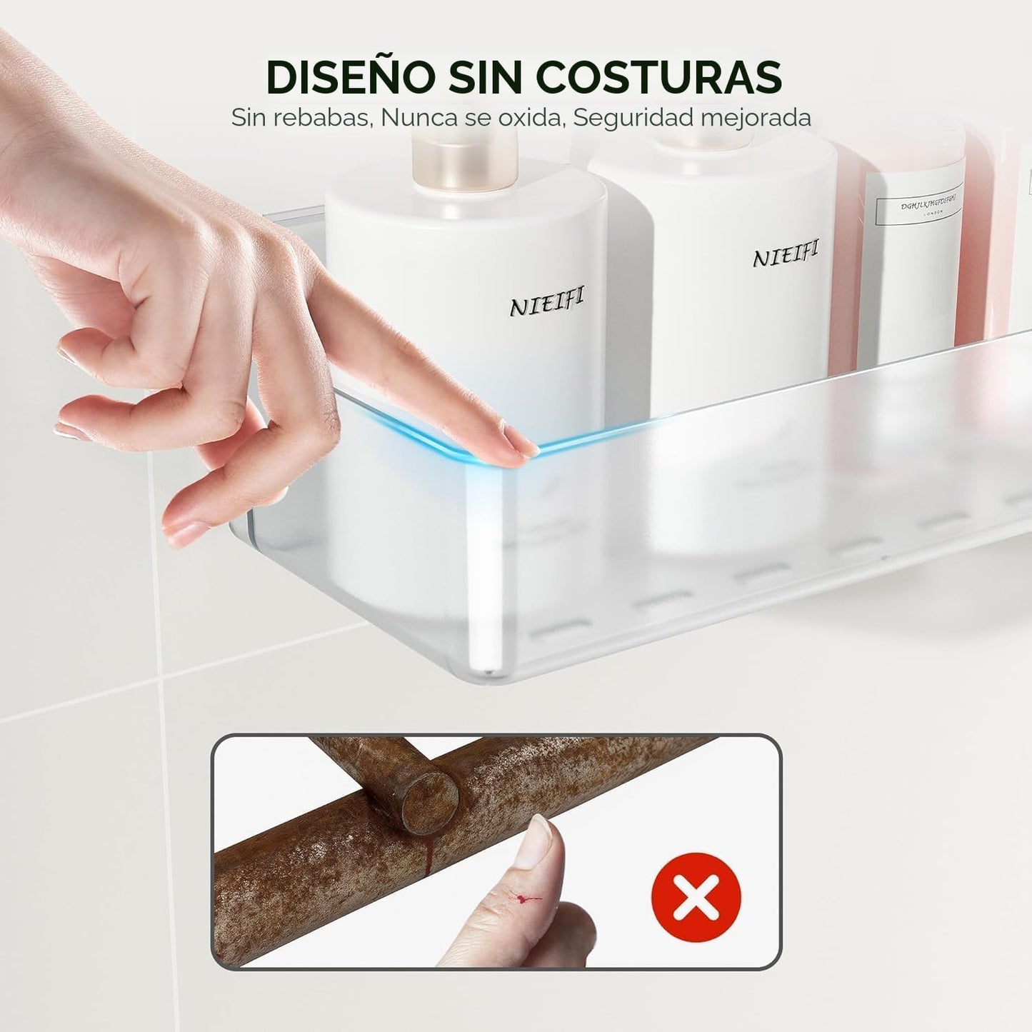 Estante adhesivo ducha organiz. baño 2 pzas transparente