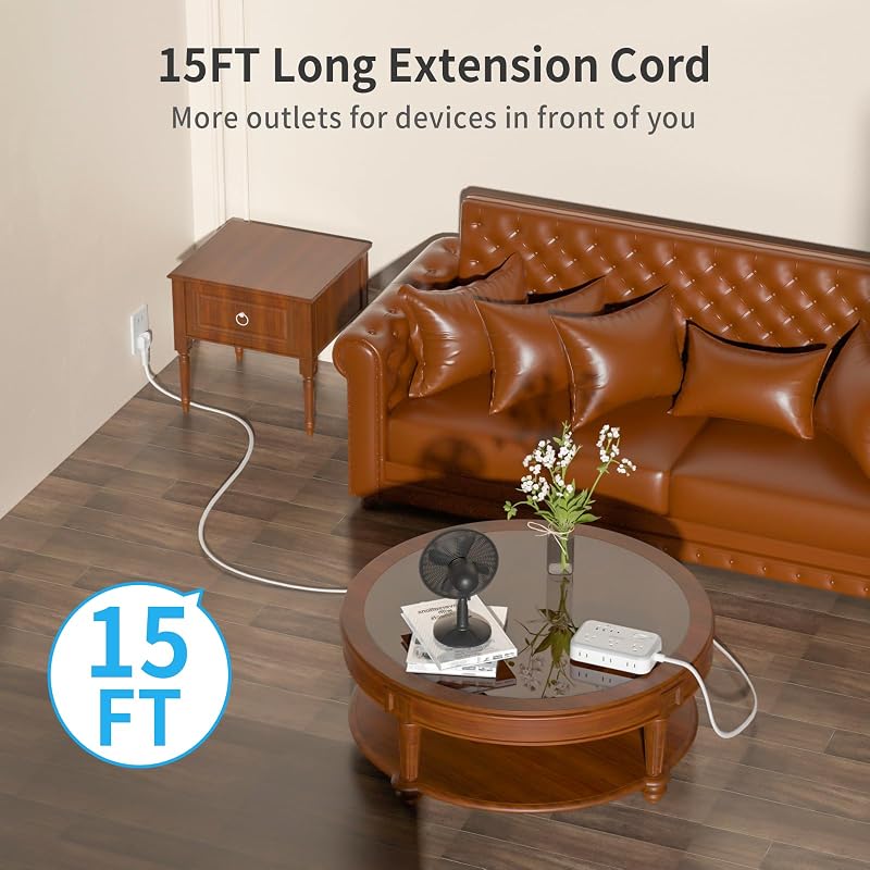 Cable extensión 15ft adaptador 2 a 3 clavijas USB C