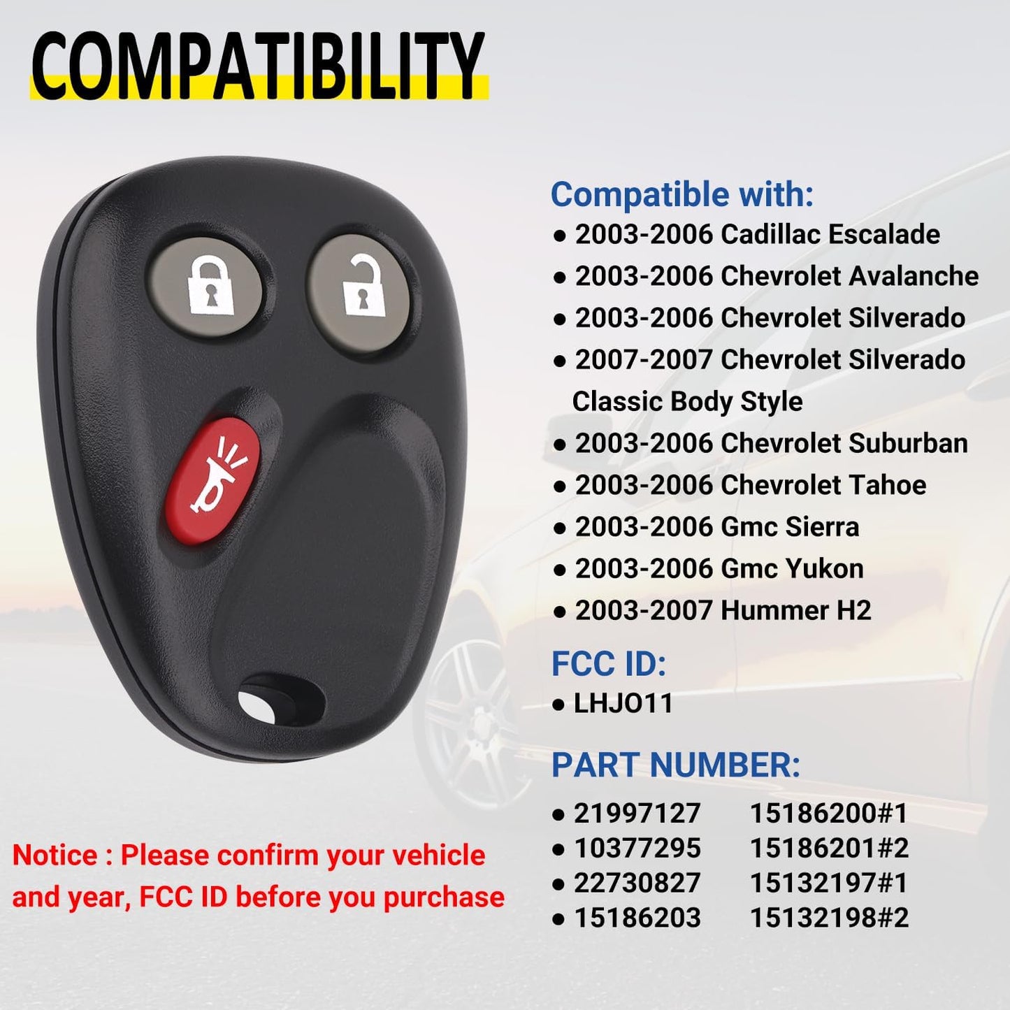 Control remoto sin llave para Chevy GMC Cadillac LHJ011