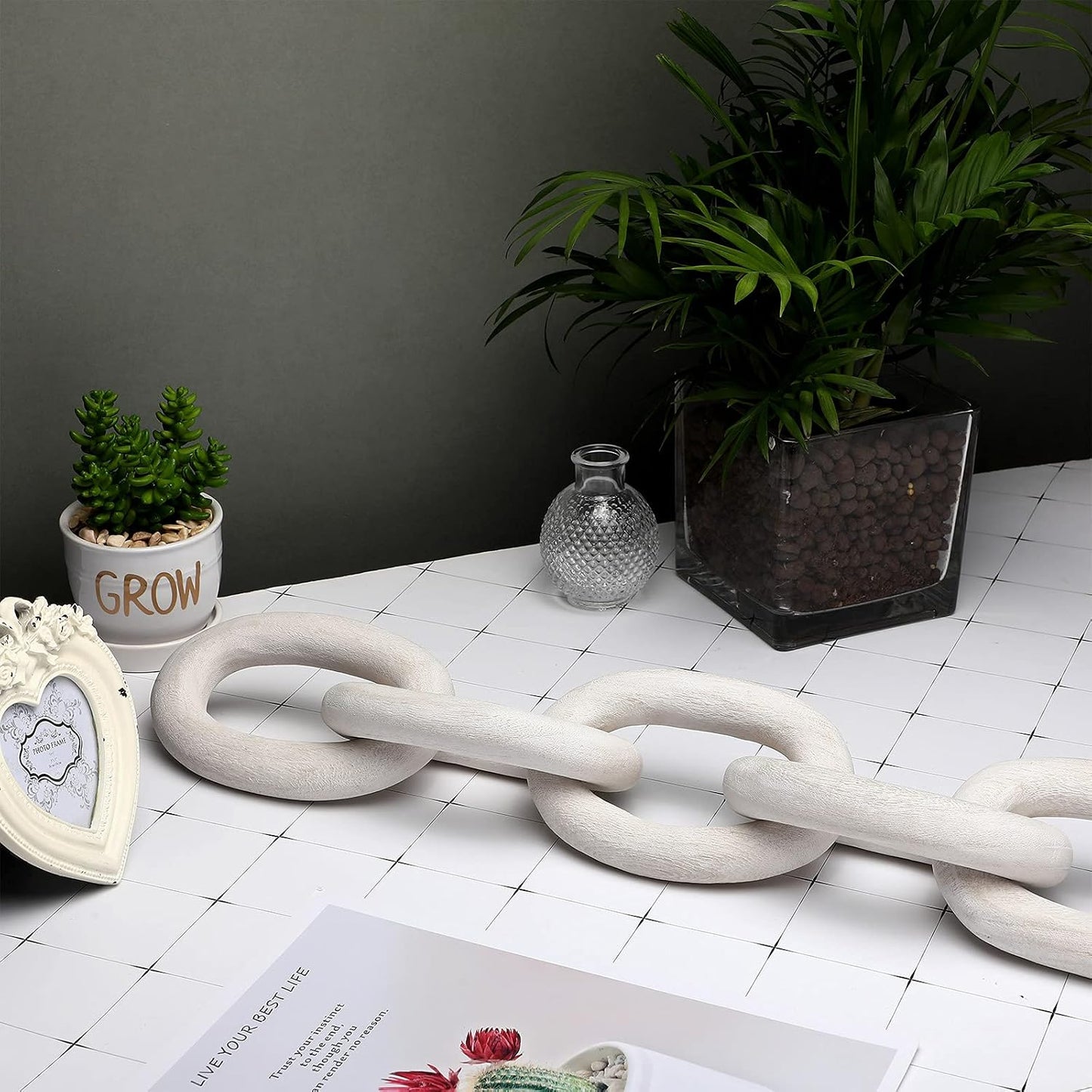 Cadena eslabones madera decorativa 21x4pulg blanco