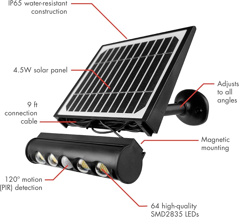 Luz solar LED pared 1000lm sensor movimiento impermeable