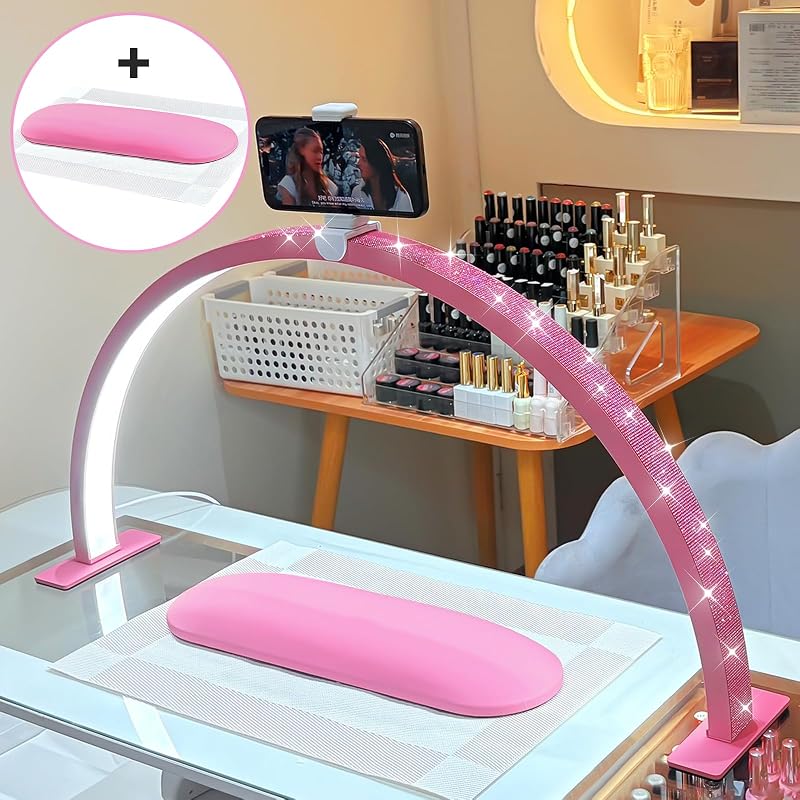Luz manicura LED 29" arco regulable con soporte teléfono