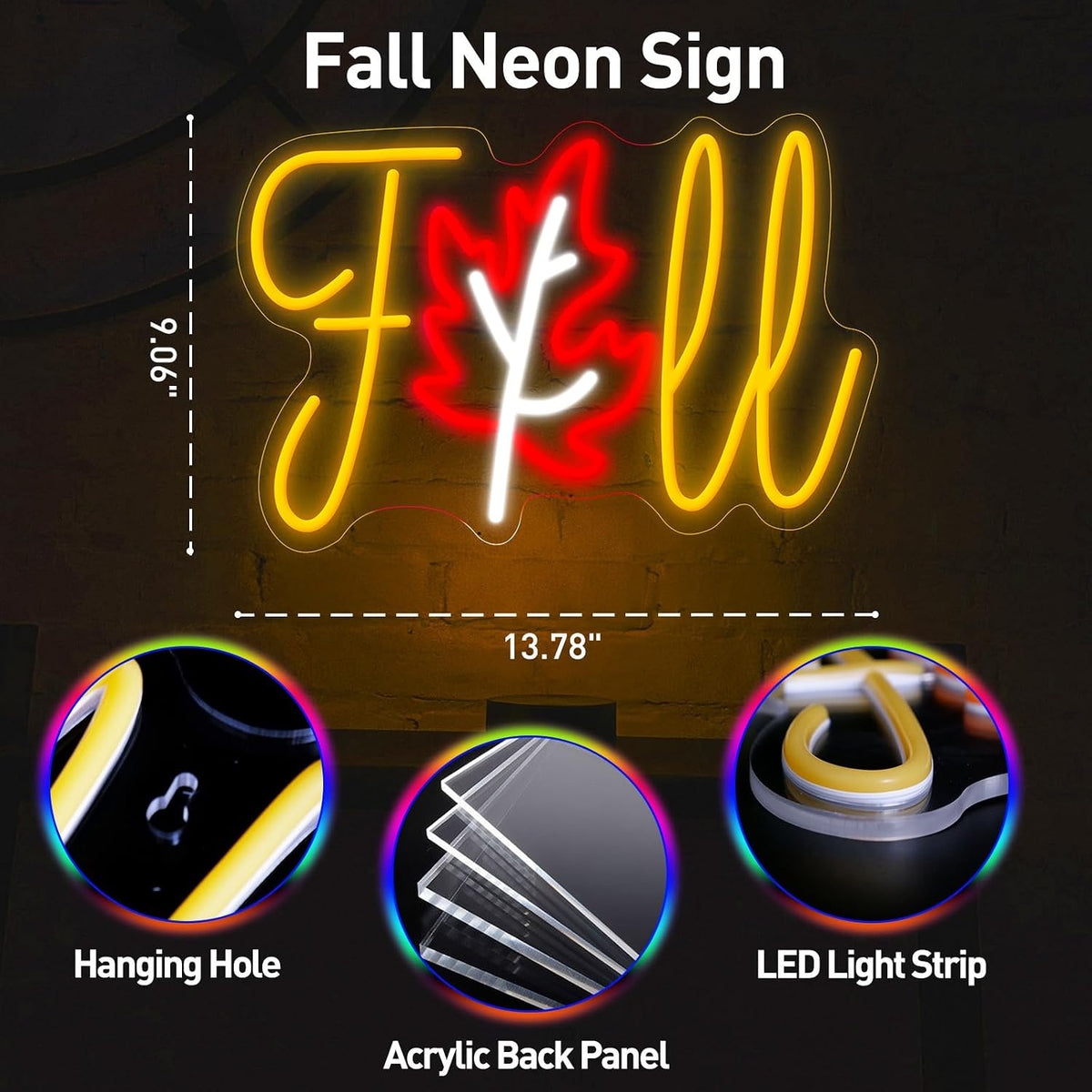 Letrero neón LED otoño Acción de Gracias regulable USB