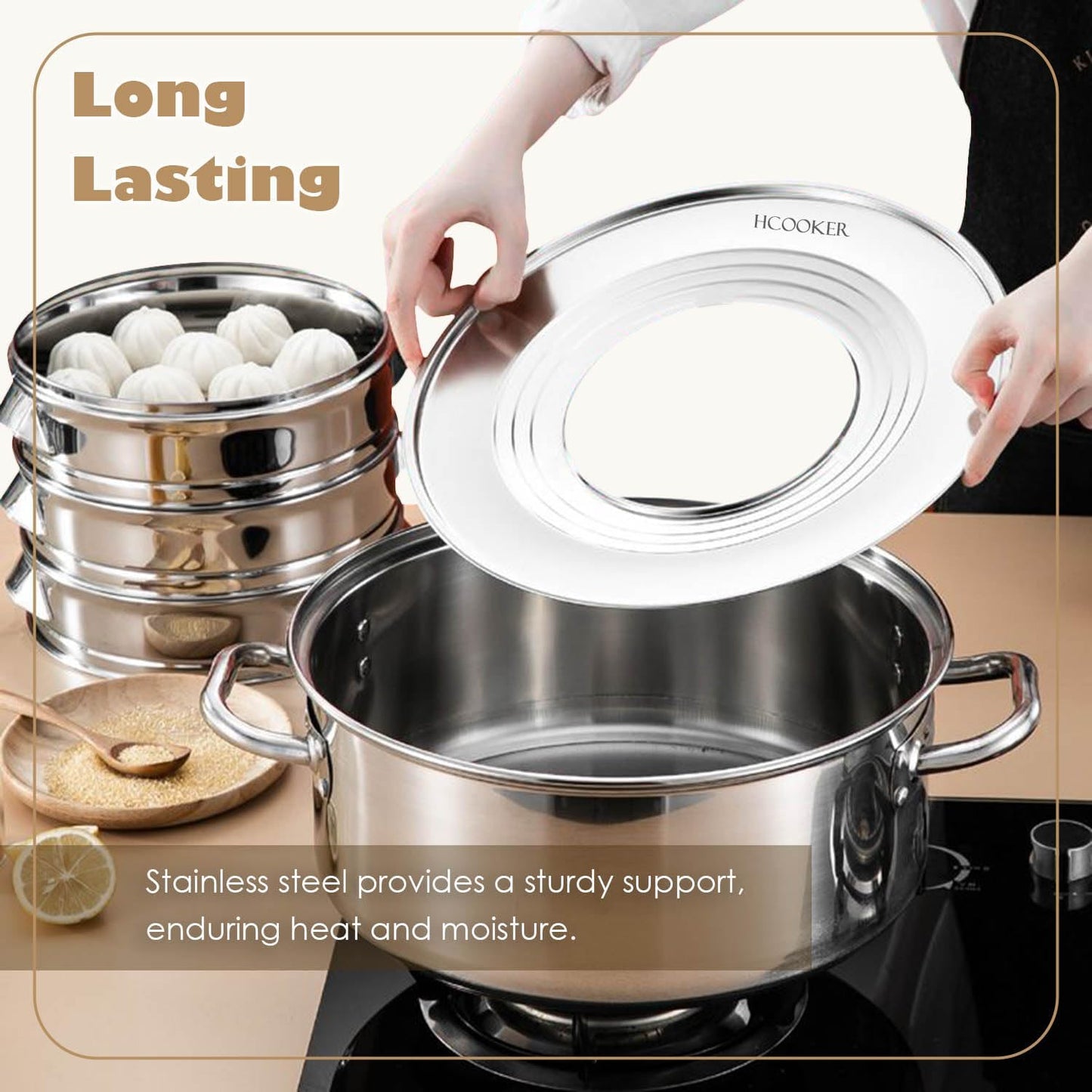Anillo vapor acero inox para cestas bambú 7-12pulg cocina asiática