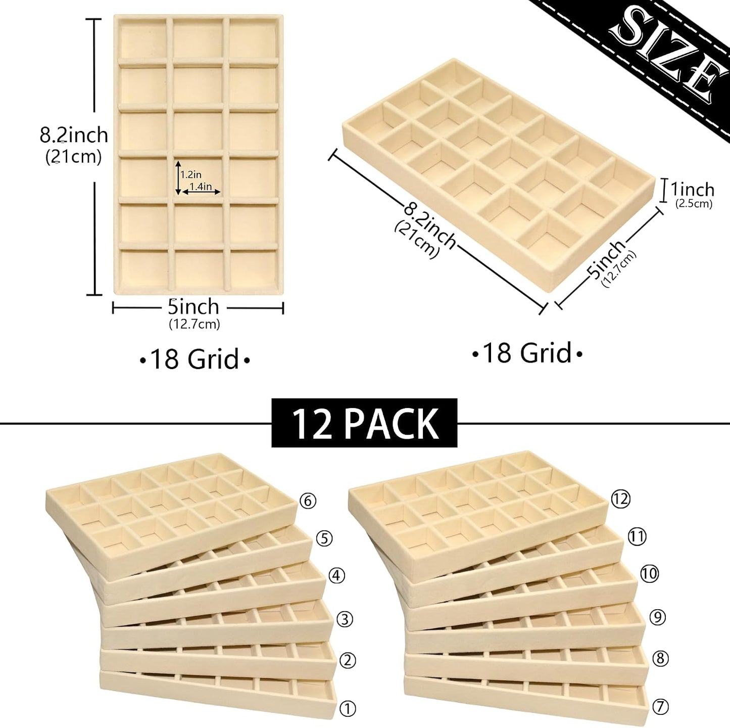 Pack 12 organizadores aretes terciopelo apilable