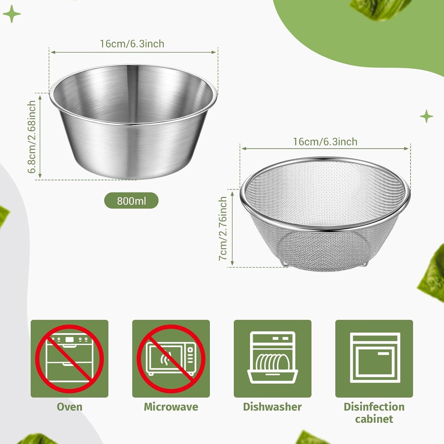2 Coladores Acero Inox 304 para Cocina y Lavado Frutas Verduras