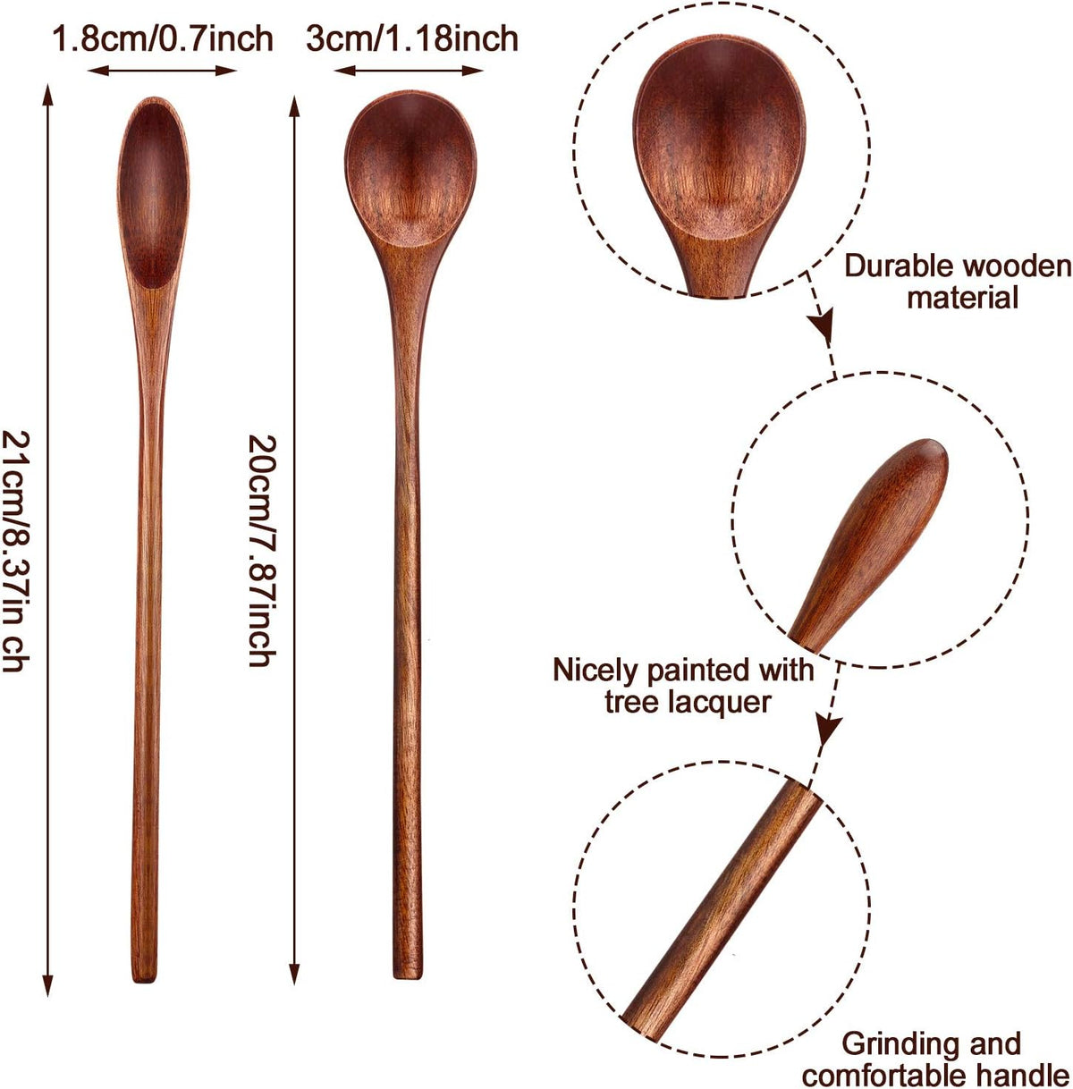 Cucharas de madera para café y té con mango largo 6 pzas