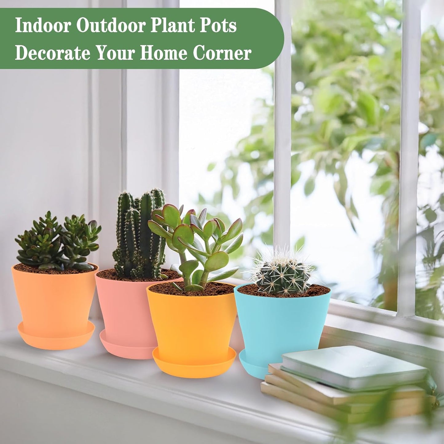 8 Macetas Plástico 4.7pulg Interiores Exteriores con Platillos