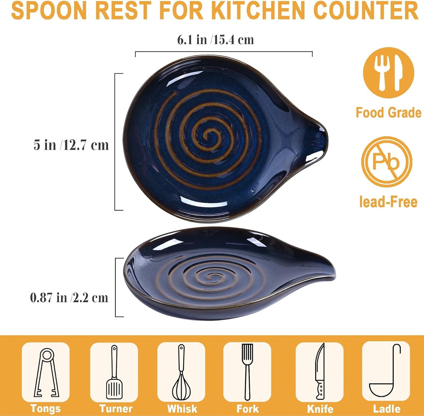 Soporte cuchara cerámica 6pulg resistente calor cocina