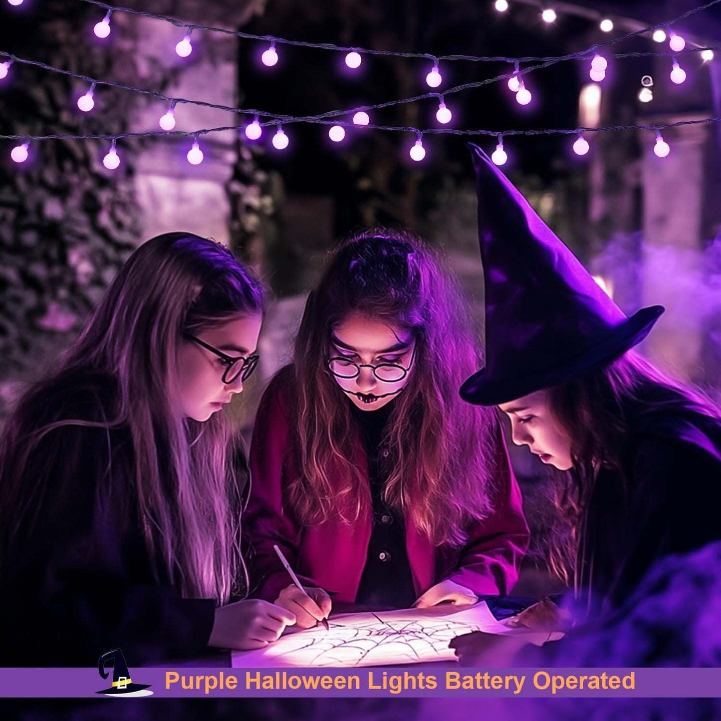 Luces Halloween moradas 33ft 100 LED con control remoto
