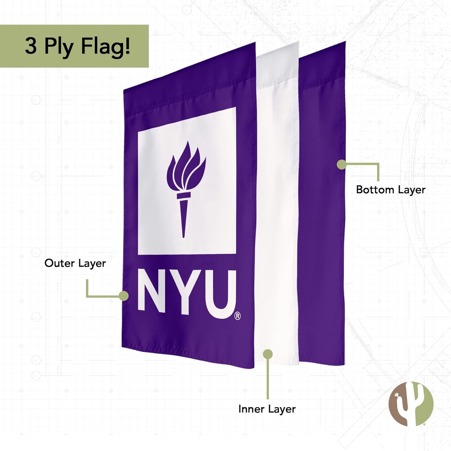 Bandera jardín NYU Violets 19x12pulg para eventos