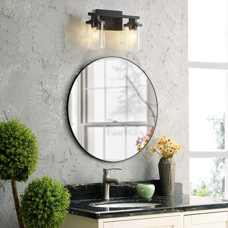 Apliques baño 2 luces base metal pantalla vidrio