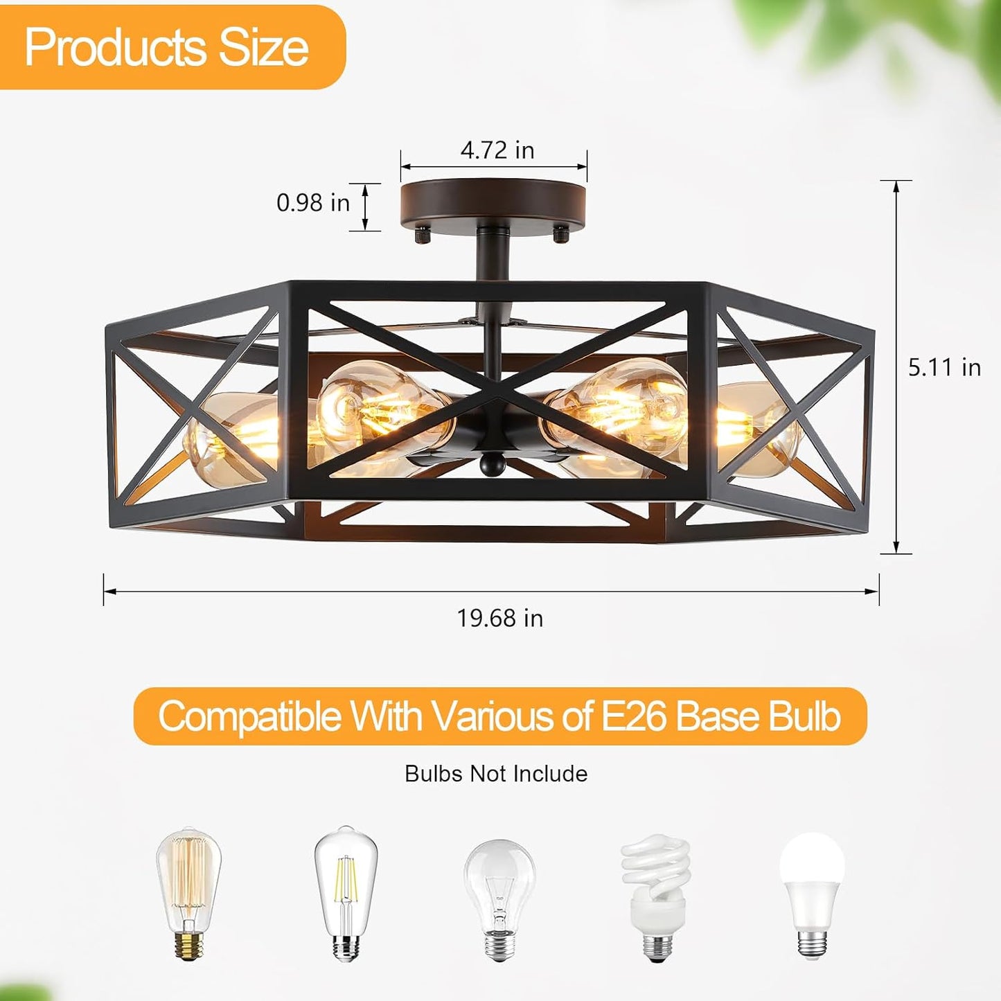 Lámpara techo industrial 6 Pzas metal negro cocina