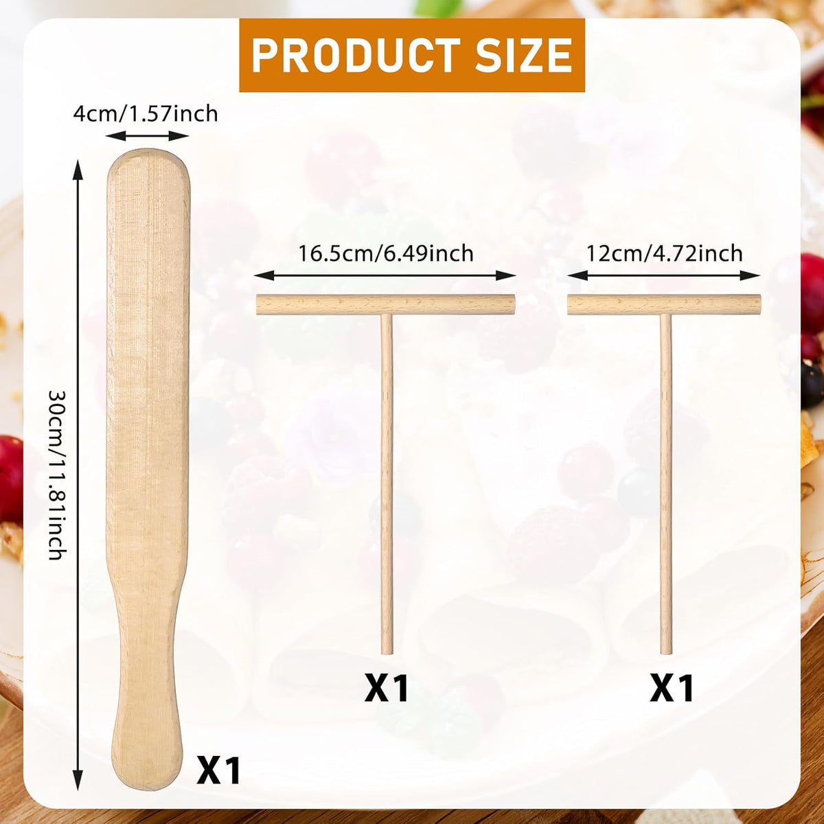 3 Espátulas Madera 12pulg para Crepé y Panqueques