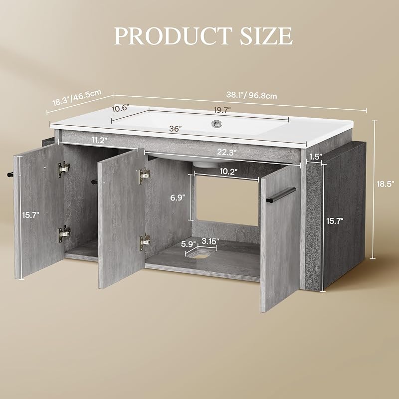 Tocador baño con lavabo cerámica 36"