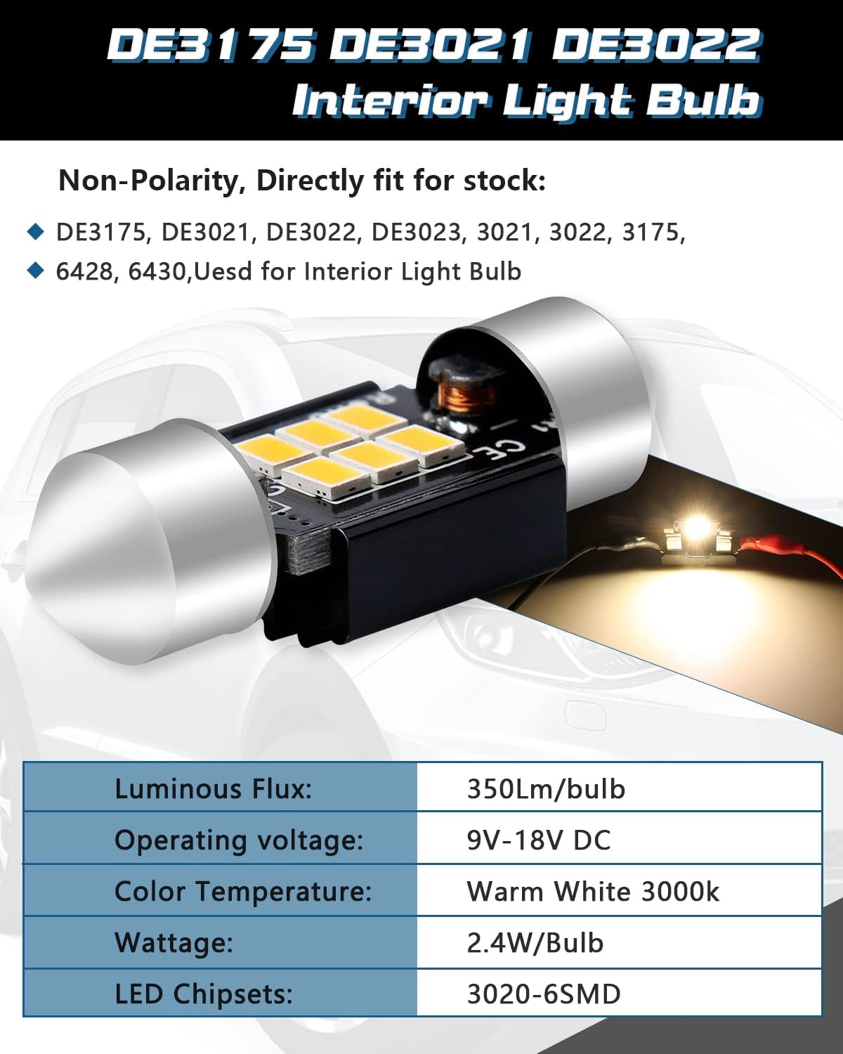 Set 4 bombillas LED DE3022 31mm luz cálida blanca puerta