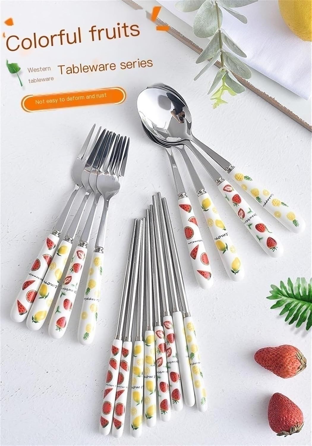 Set cubiertos con mango cerámica camping viaje estuche