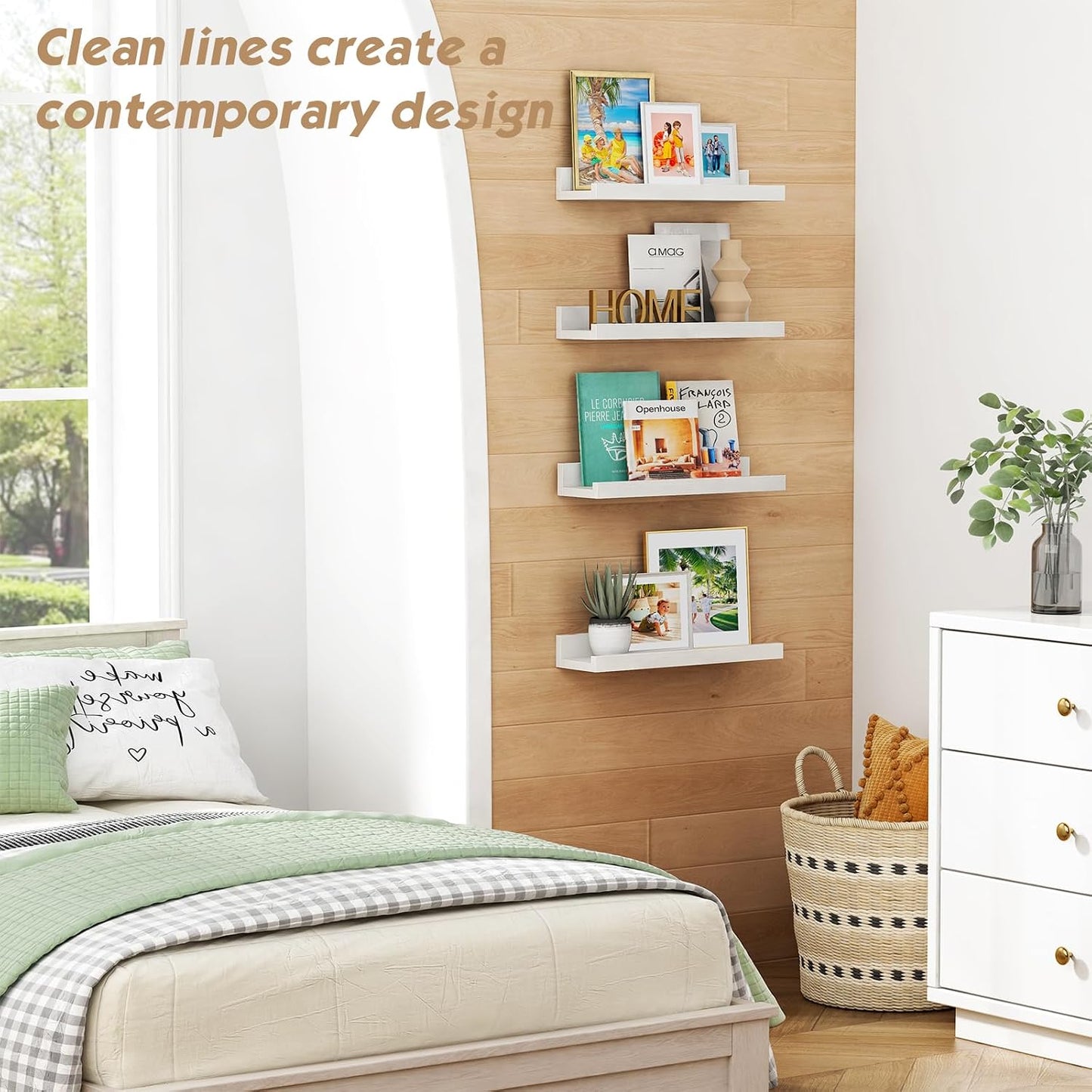 Estante blanca para cuadros y libros dormitorio oficina