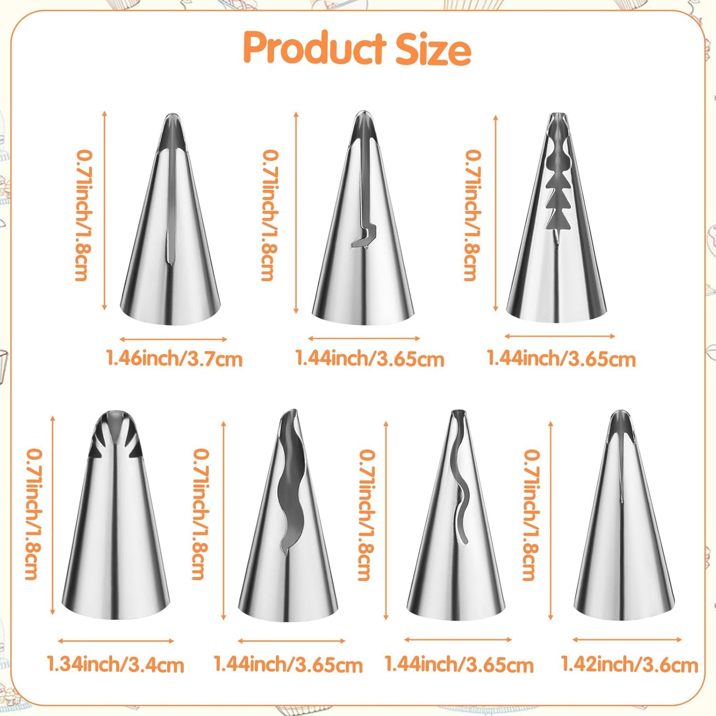 Set 7 Pzas Puntas Tubo Acero Inox Con 20 Bolsas Pastelería