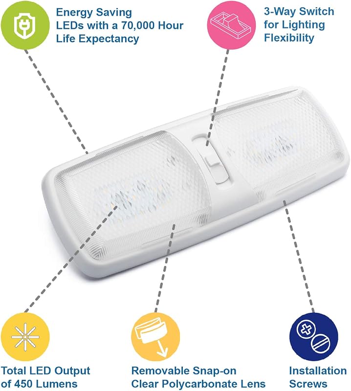 Lámpara techo caravana 12v LED luz cálida interruptor 3 vías