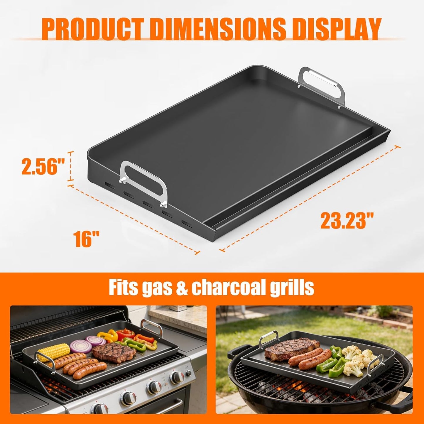 Parrilla hierro fundido antiadherente 23x16pulg para gas y carbón