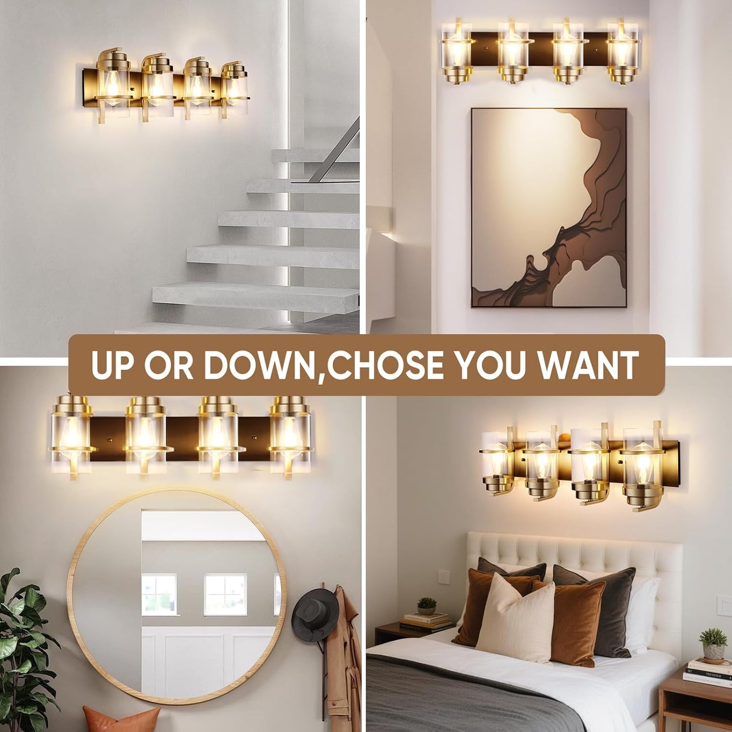 Apliques pared negro dorado luces baño estilo granja