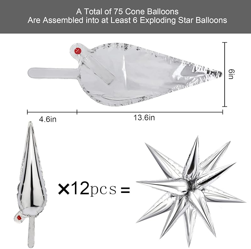 72 Globos Mylar Estrella 12 Puntos Plateado para Fiesta