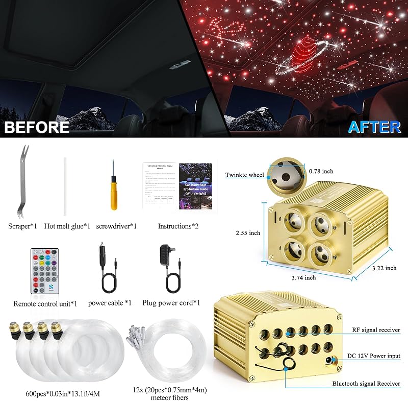 600 Kit cielo estrellado auto luces RGBW 32W 13.1ft