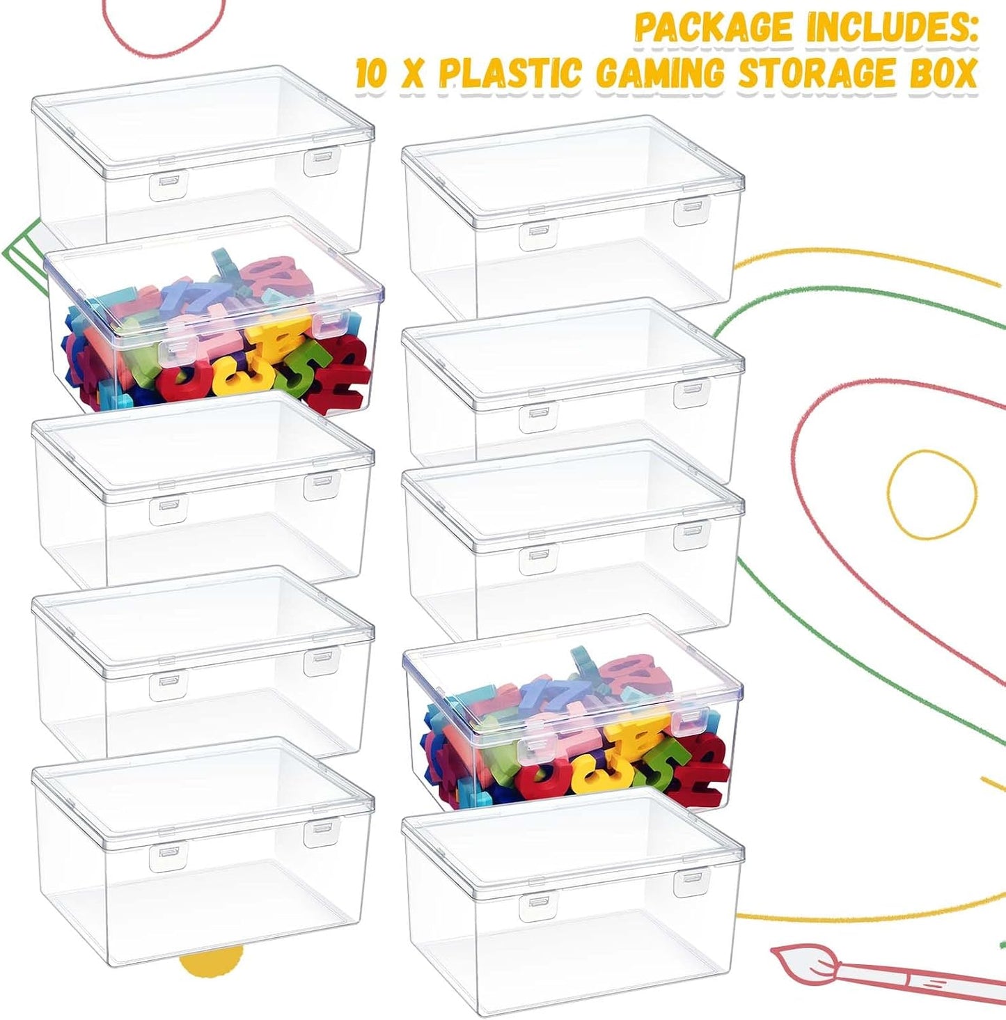 10 Pzas Cajas Plástico Transparente para Sala Set Apilables