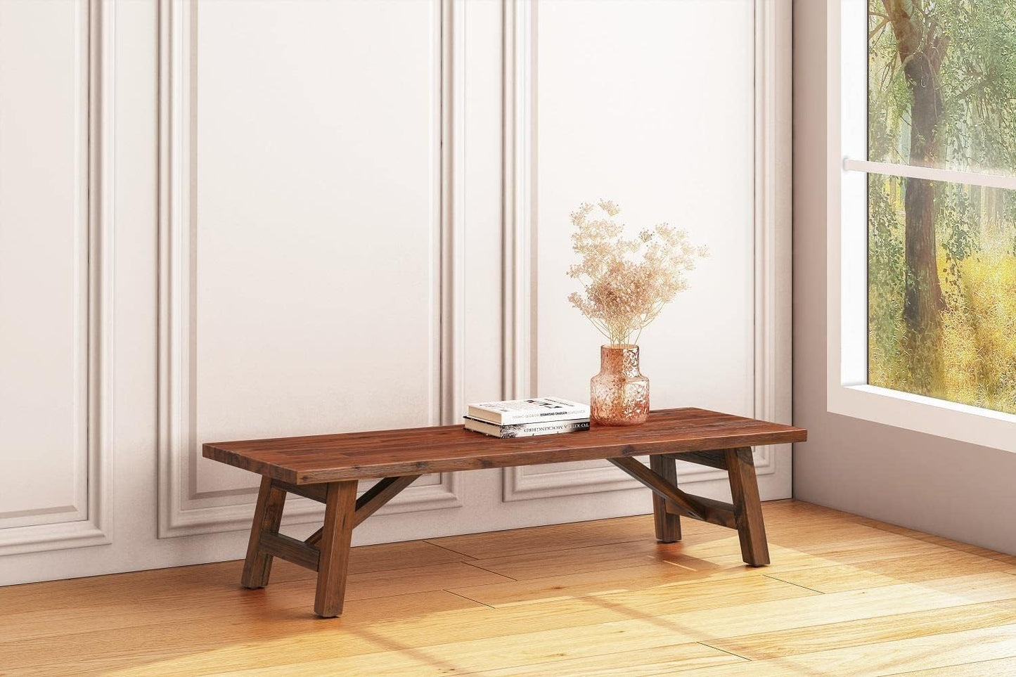 Mesa para planta cepillo alambre castaño