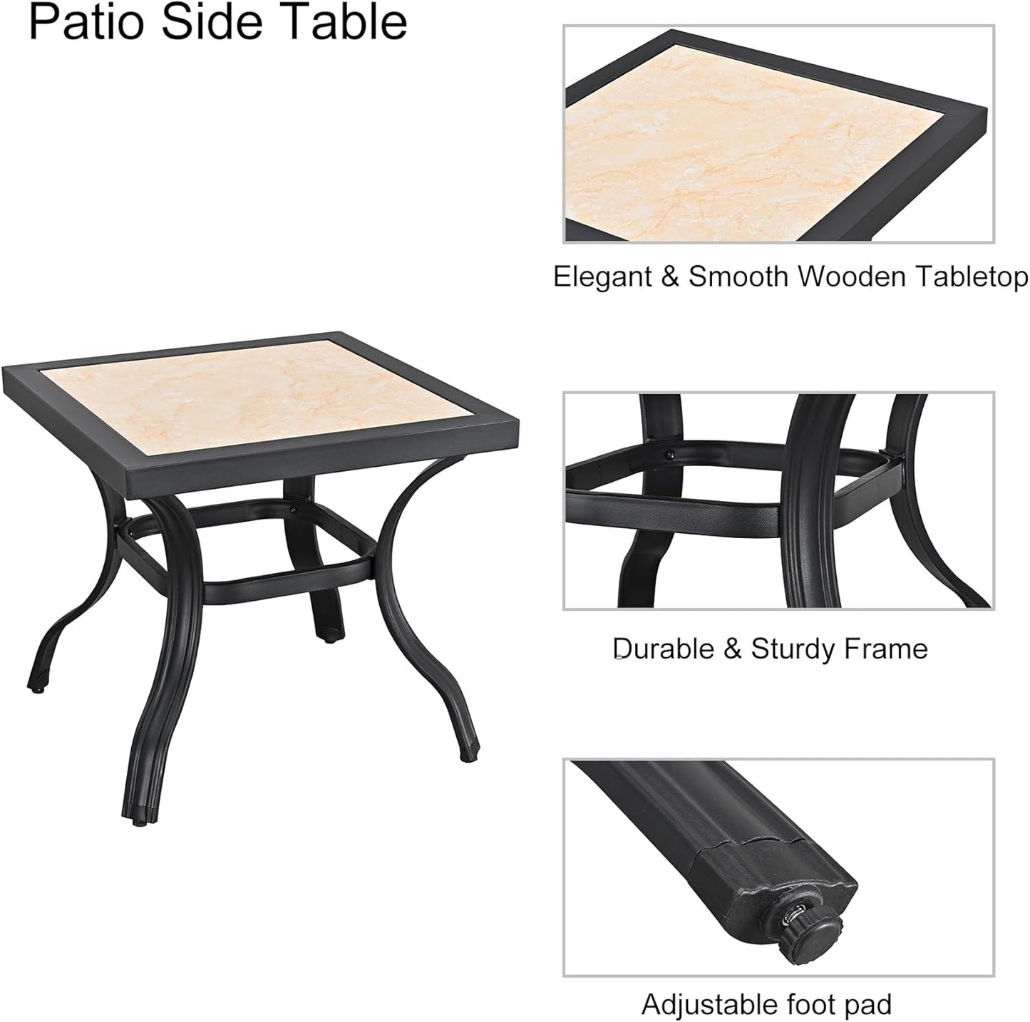 Mesa comedor cuadrada acero patio cerámica color negro