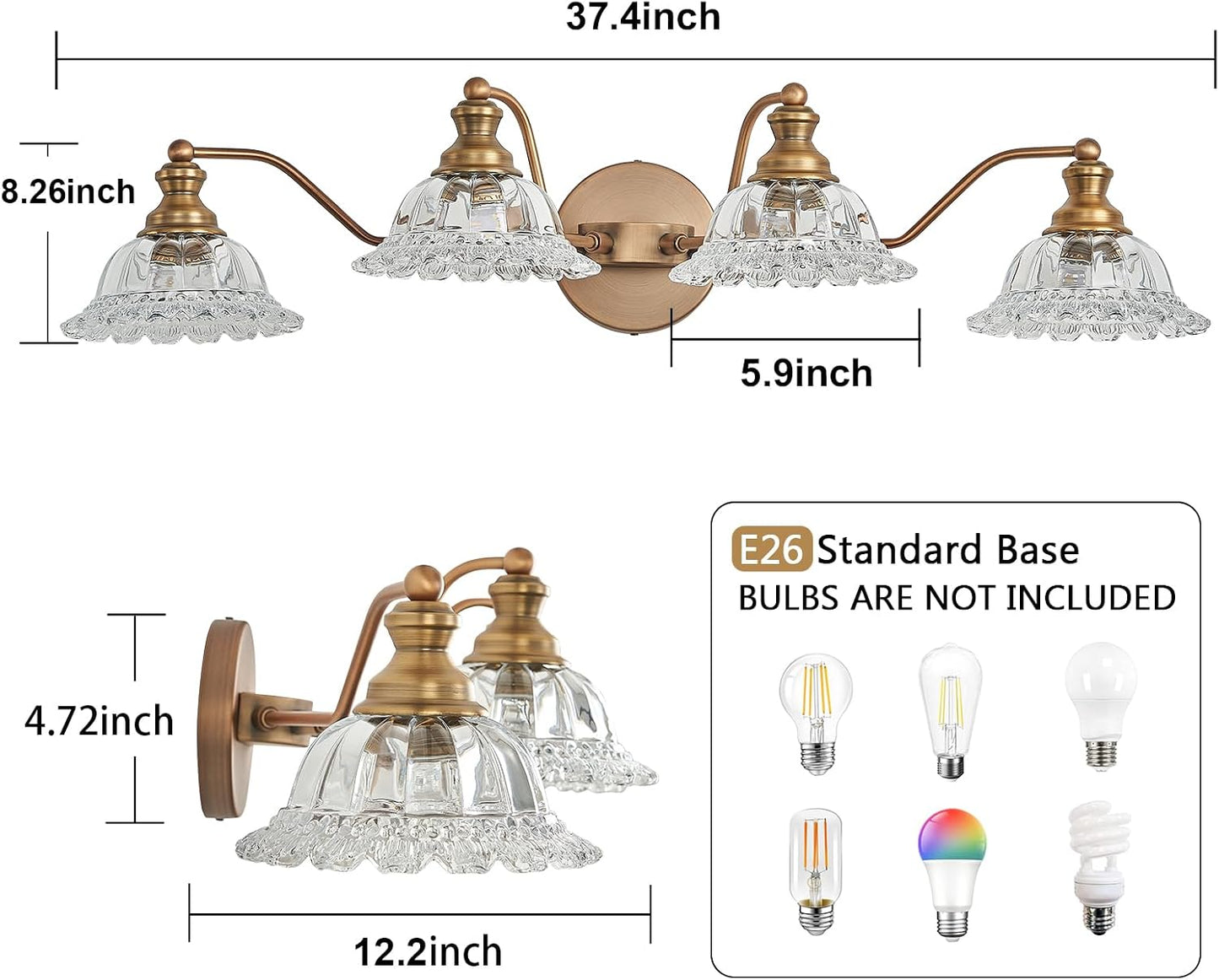 Lámpara tocador latón 4 luces baño