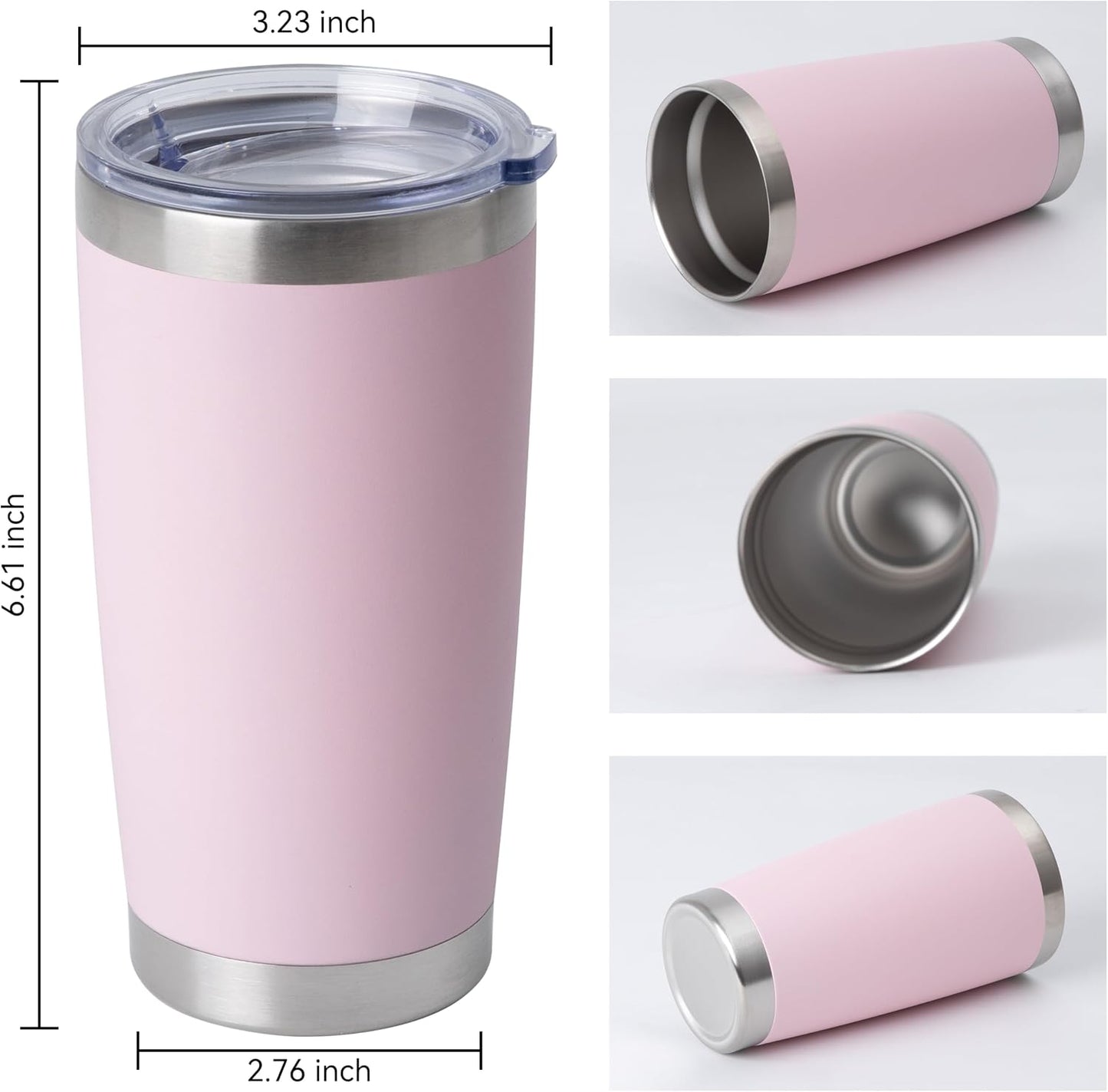 Vaso acero inox 20oz aislado doble pared rosa claro