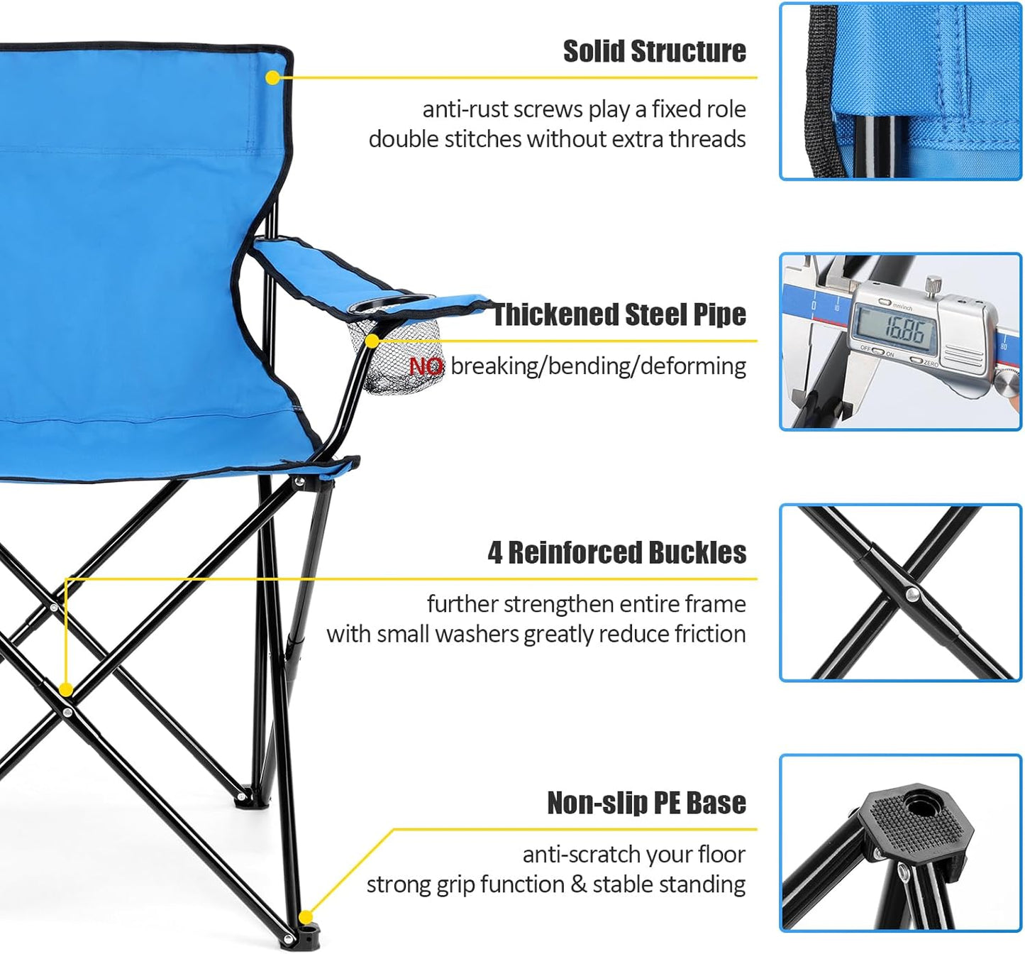 Silla camping plegable con portavasos para adultos
