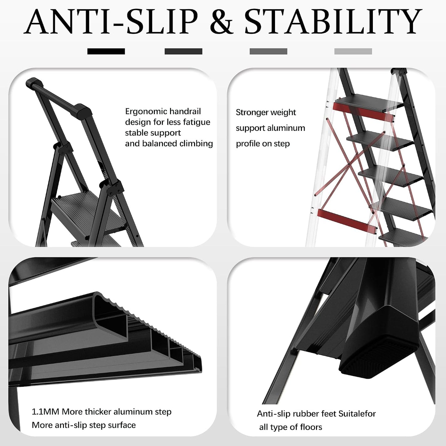 Escalera aluminio 6 escalones plegable negro 330lb