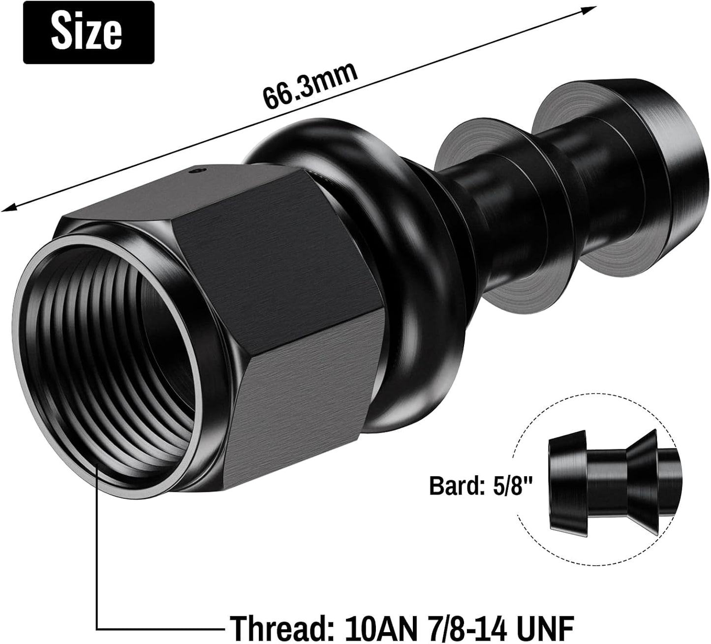 2 Pzas Conector Manguera 10AN Hembra 5/8 Aluminio Negro