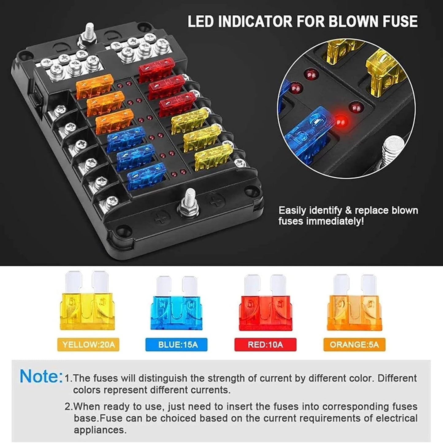 Bloques fusibles 12v marinos con LED impermeable