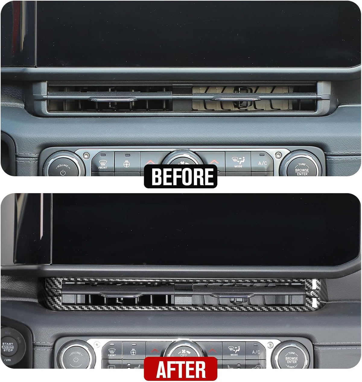 Cubierta panel aire consola Jeep JL JLU 2024 fibra carbono
