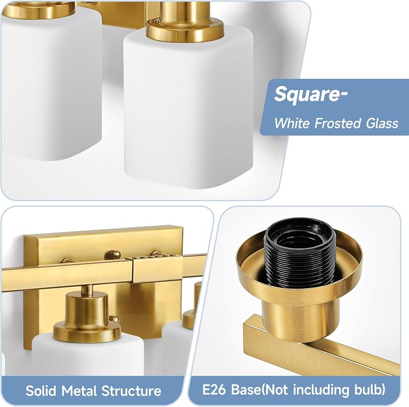 Lámpara baño 6 luces vidrio esmerilado aplique dorado