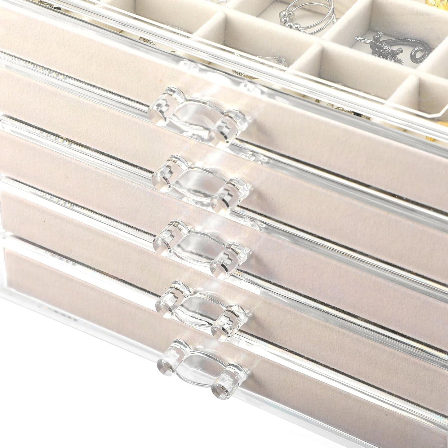 Joyero transparente 5 cajones soporte aretes anillos