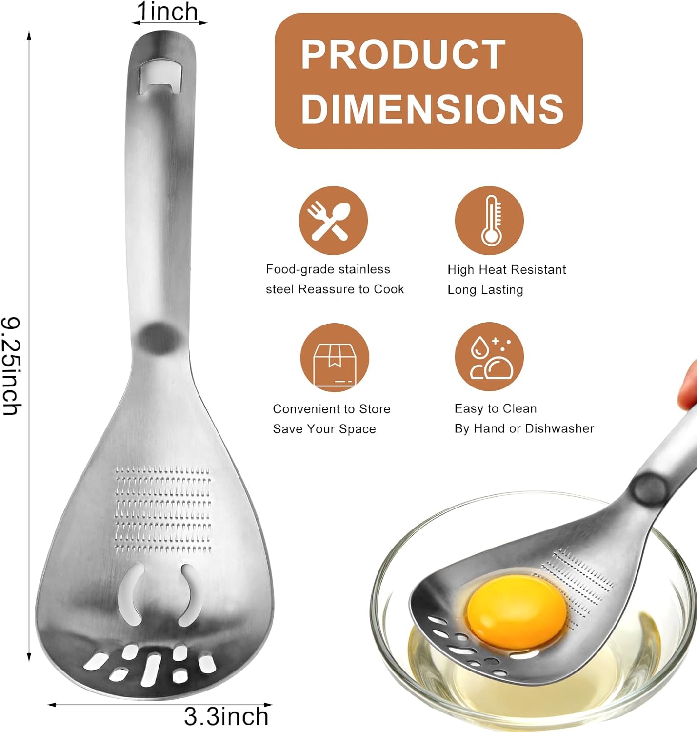 Cuchara 5en1 acero inox para separar huevos y triturar