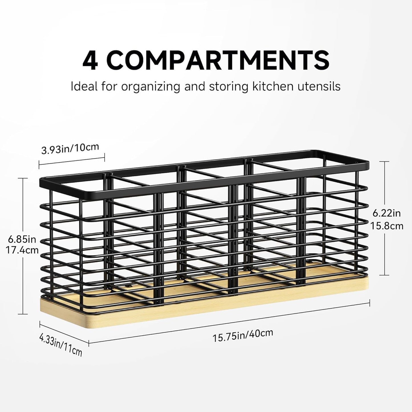 Soporte utensilios cocina 4 compartimentos madera estilo rústico