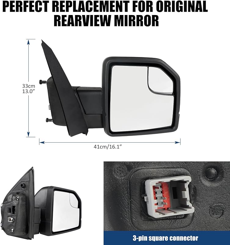 Espejo lateral comp Ford F-150 15-20 con vidrio eléctrico