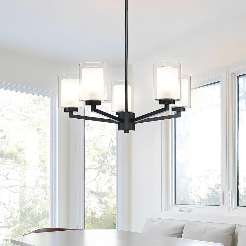 Candelabro negro 5 luces doble cristal ajustable comedor