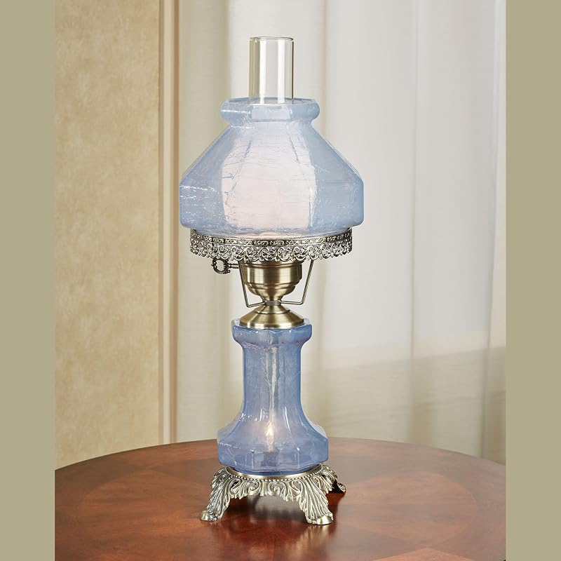 Lámpara mesa victoriana vidrio agrietado azul