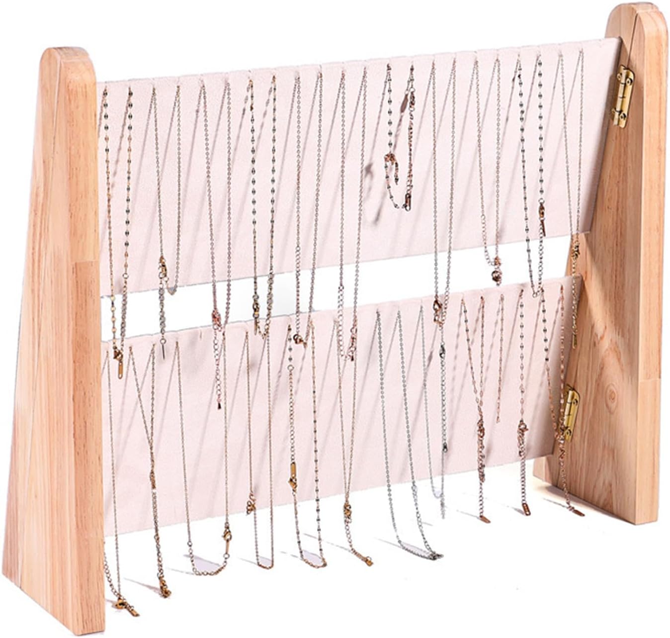Soporte collares madera 34 rejillas doble nivel cuero blanco