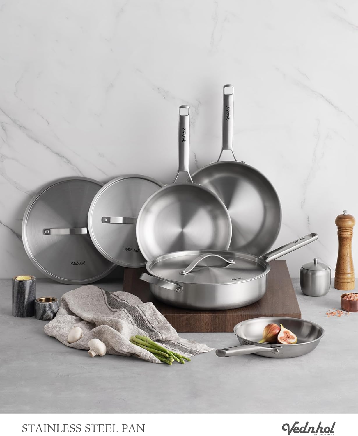 Juego sartenes acero inox 3 capas con tapas comp induccion