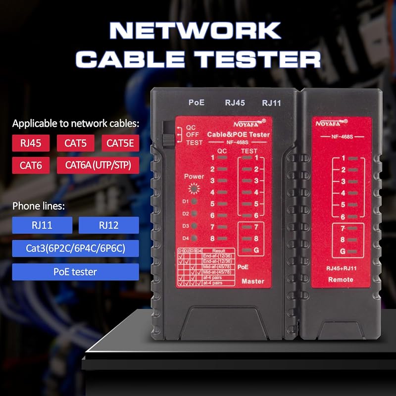 Probador cables red RJ11 RJ12 RJ45 CAT5 CAT6 POE