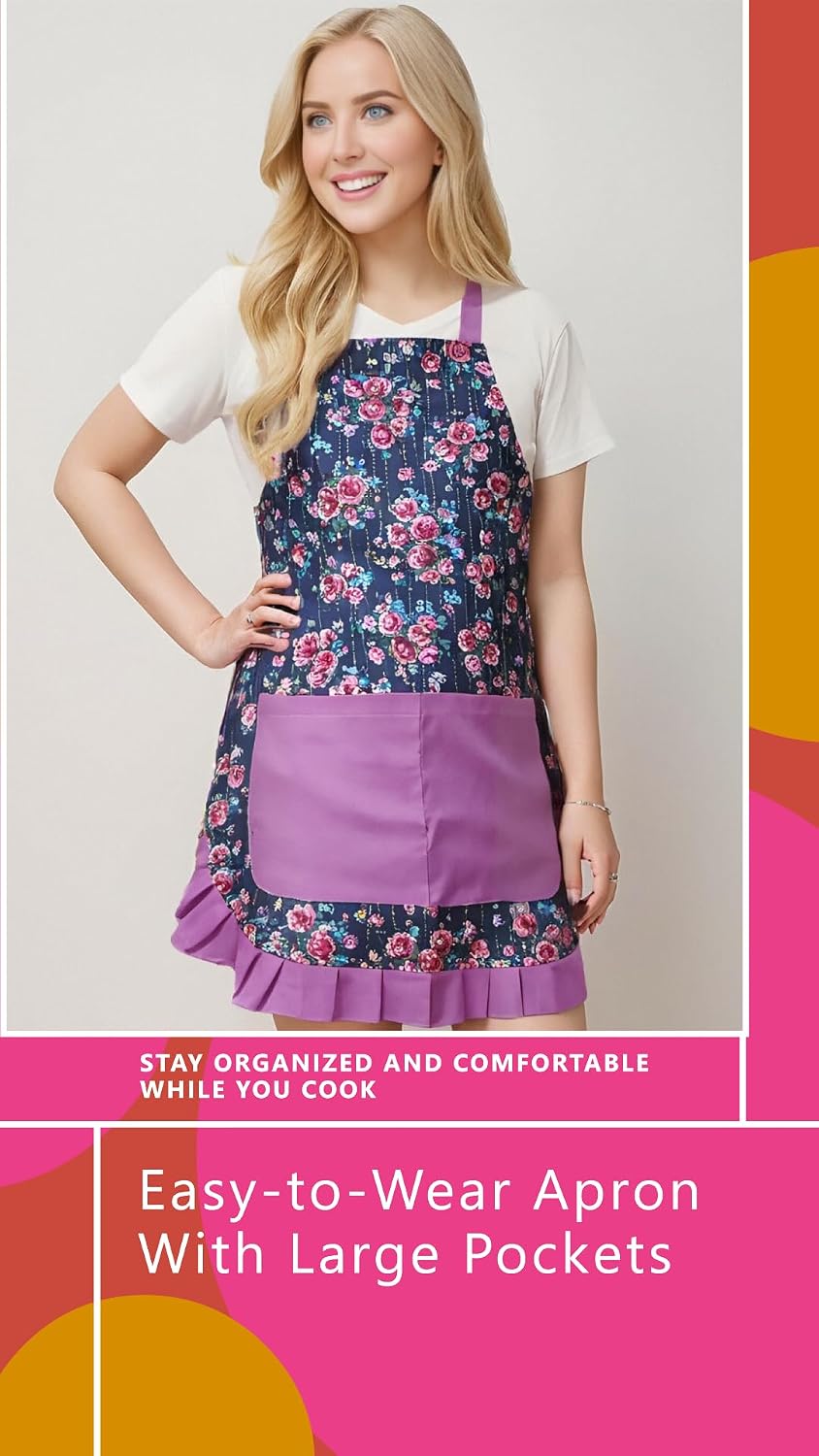 Delantal floral mujer bolsillos ajustable cocina