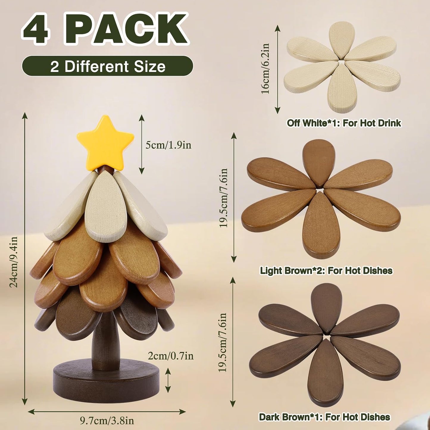 Salvamanteles madera forma árbol navideño 4 pzas